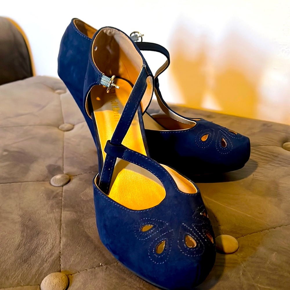 Navy blue Velvet Mary Janes.